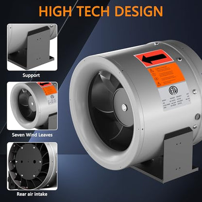Inline Duct Fan with Speed Controller Ventilation Exhaust Fan