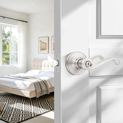 Scroll Privacy Door Lever 6 Packs (Satin Nickel)
