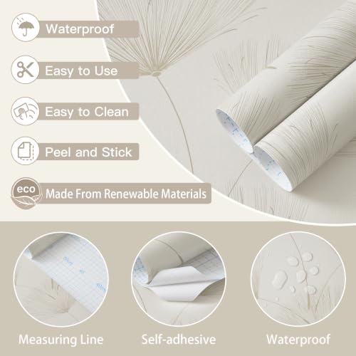 Neutral Botanical Peel and Stick Wallpaper Modern Farmhouse Contact Paper (Neutral/Beige / 17.3" x 78.7")