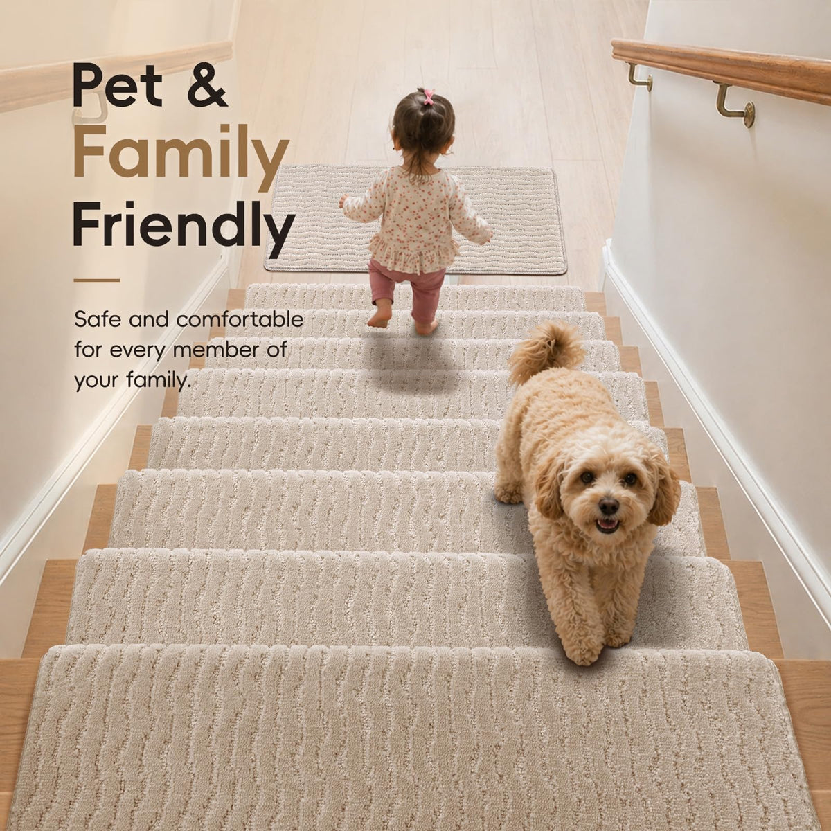 Rounded Bullnose Carpet Stair Treads (Oat Beige / 9.5" x 27" x 1.5")