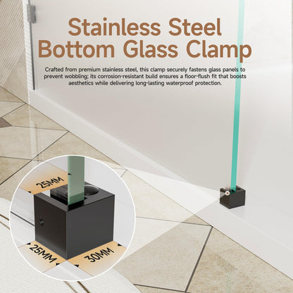Shower Glass Panel 34" W x 72" H (Matte Black - Frosted / 34"W x 72"H - 10mm)
