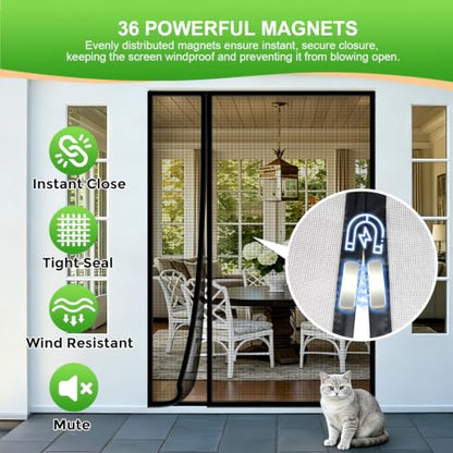 Upgraded Magnetic Screen Door Mesh Left Right Side Opening Fiberglass Material Mesh Stronger Than Polyester