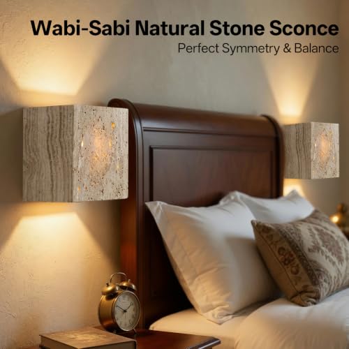 Natural Travertine Wall Sconce Half Moon Hardwired Stone Lights