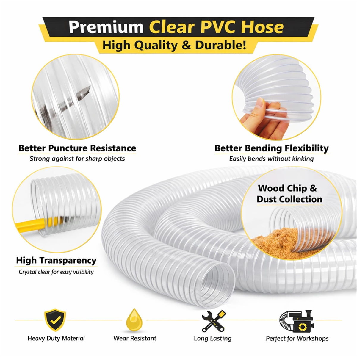 5" x 10' PVC Dust Collection Hose (5" x 10')