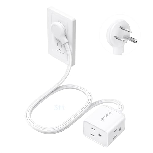 Rightward Flat Plug Extension Cord Short 3ft for Tight Spaces (3 ft / Rightward 3 Prong / White)