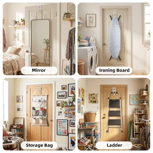 2 Packs Over the (White / Long hooks-2 Packs Fit 1 1/2" Interior Door)
