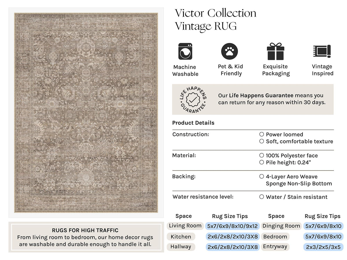 Area Rugs 6x9 Light Brown Vintage Rug for Living Room (Retro | Light Brown / 6' x 9' (Rectangular))