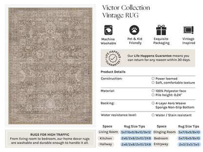 Area Rugs 6x9 Light Brown Vintage Rug for Living Room (Retro | Light Brown / 6' x 9' (Rectangular))