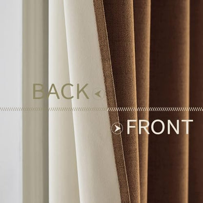 100% Blackout Linen Curtains for Bedroom 52x45 Inches Brown (Brown / 52"W x 45"L (Pack of 2))