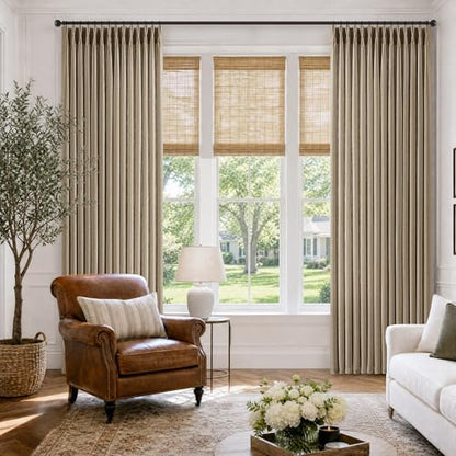 Brown Pleat Thick Linen Semi Sheer Light Filter Curtains 108 Inches Long (Dark Flax / 40"W x 108"L (Pack of 2))