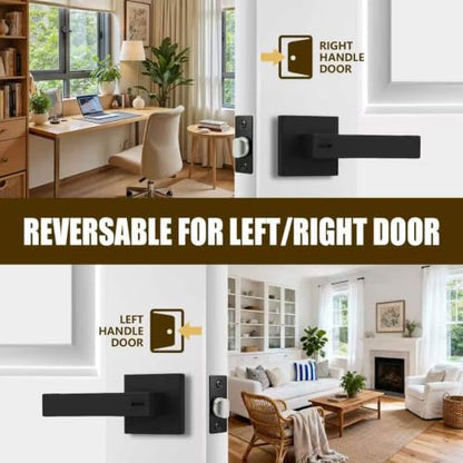 Matte Black keyless Button Lock for Door Handle. Privacy Indoor Door Handle