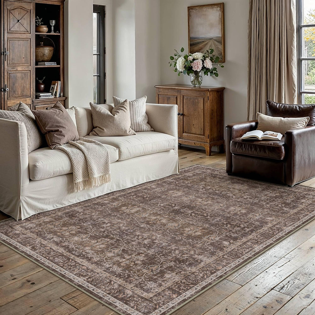 Red Brown 3x5 Washable Area Rugs for Living Room (Q| Red Brown / 3' x 5' (Rectangular))