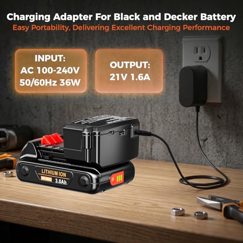 Replacement for Black+Decker 20V MAX Lithium Battery Charger