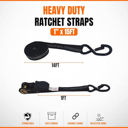 15FT Ratchet Straps 4 Pack