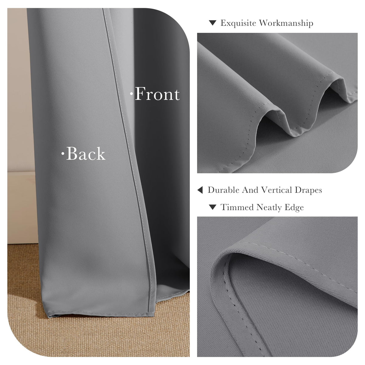 Black Out Curtains 48 inch Long for Short Small Window (Silver Grey / 42"W x 48"L (Pack of 2))