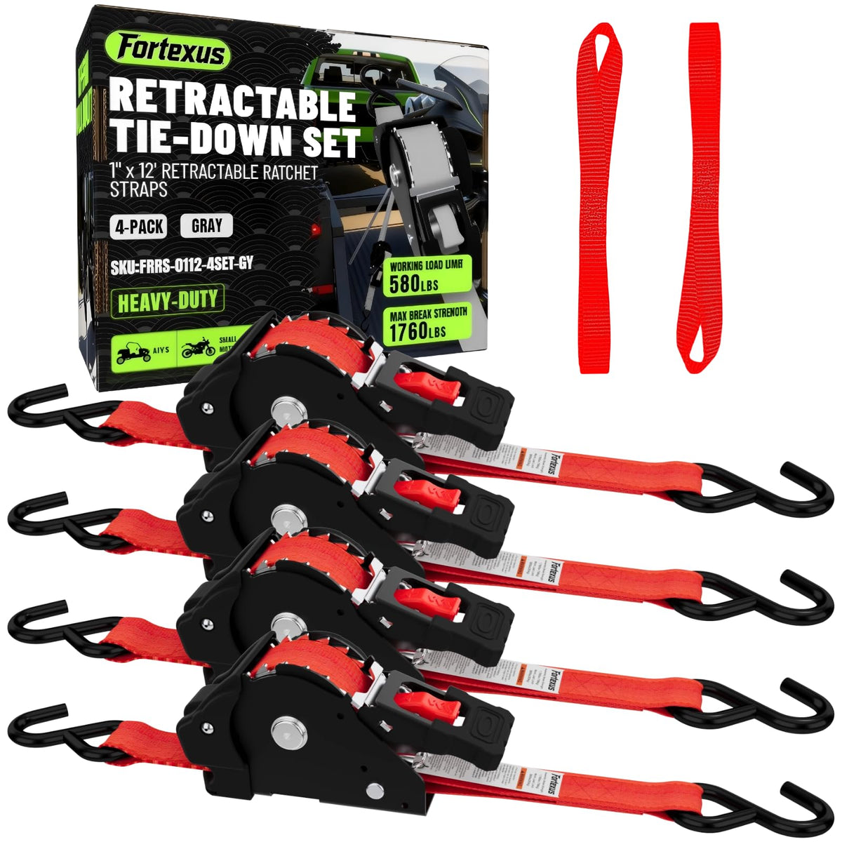 Retractable Ratchet Straps (Red / 4pack)