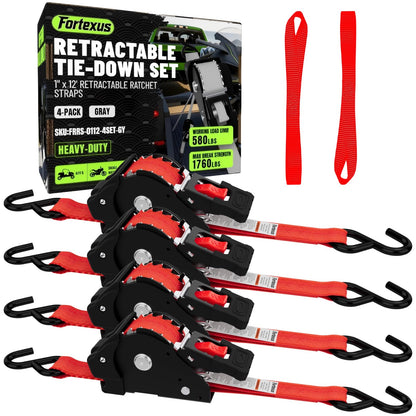 Retractable Ratchet Straps (Red / 4pack)