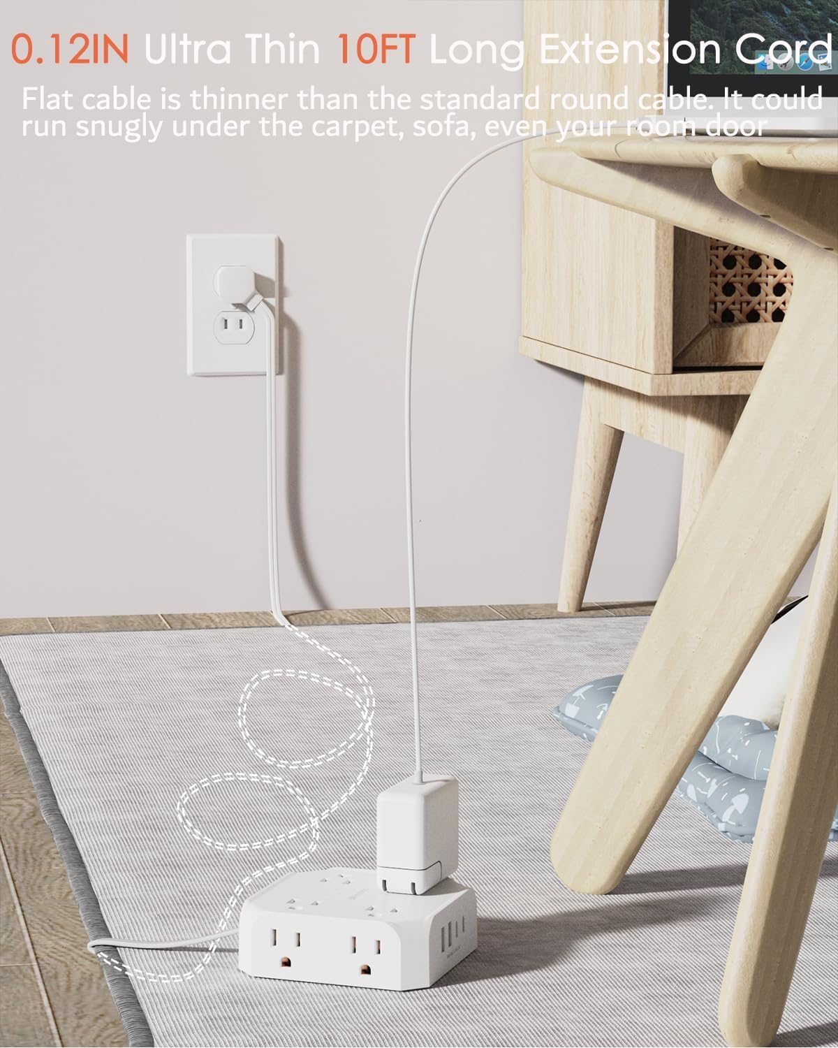2 Prong Power Strip (15FT White)