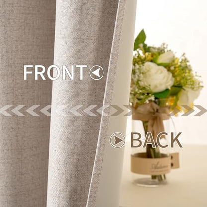 100% Blackout Linen Curtains for Bedroom 52x94 Inches Natural Beige (Beige / 52"W x 94"L (Pack of 2))