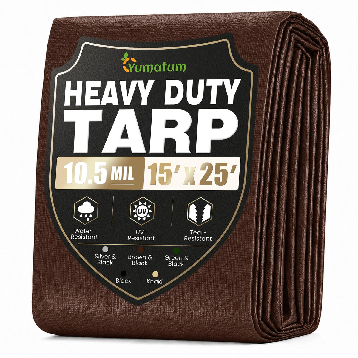 10.5 Mil 15x25 FT Heavy Duty Waterproof Tarps for Outdoor (Brown / 15X25FT)
