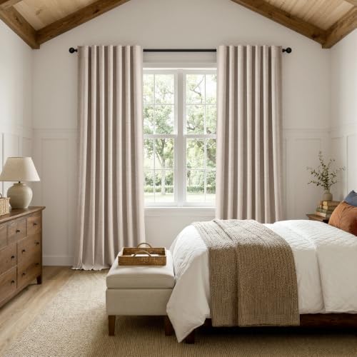 100% Blackout Linen Curtains 2 Panels Set for Bedroom Solid Luxury Decor Thermal Insulation Room Darkening Back Tab Rod Pocket Drapes for Living Room Nursery