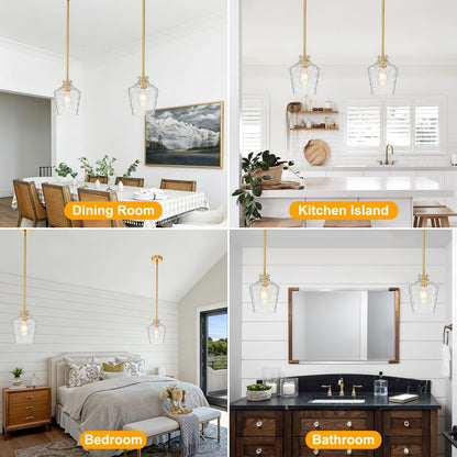 Modern Hammered Glass Pendant Lighting for Kitchen Island (Gold-Rods / 7.75")