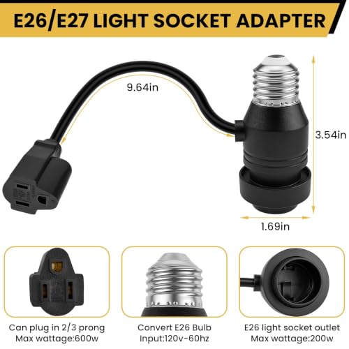 3 in 1 Light Socket Outlet Adapter with Extension Cord