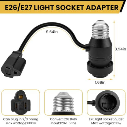 3 in 1 Light Socket Outlet Adapter with Extension Cord