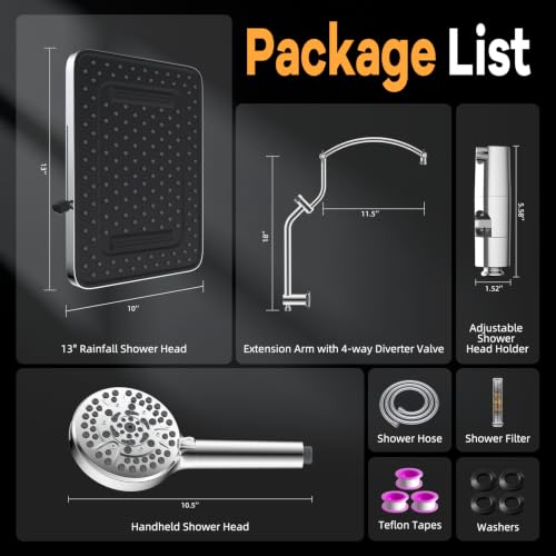13'' Rain Showerhead Combo (Square 13" with 2 filters / Chrome)