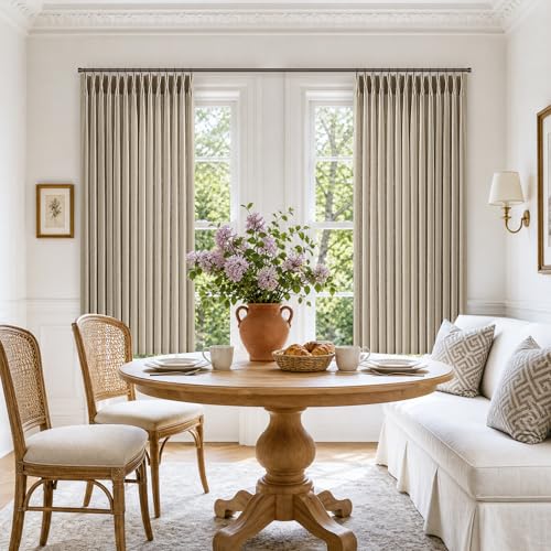 Pinch Pleated Flax Linen Semi Sheer Memory Trained Short Curtains W40xL63 (Burlywood Birch / 40"W x 63"L (Pack of 2))