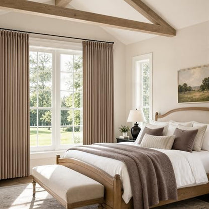 Rust Brown Linen Pleated Semi Sheer Curtains 84 Inches Long 2 Panels Set (Rust Brown / 40"W x 84"L (Pack of 2))