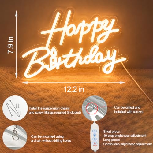 Dimmable Happy Birthday Neon LED Sign for Backdrop