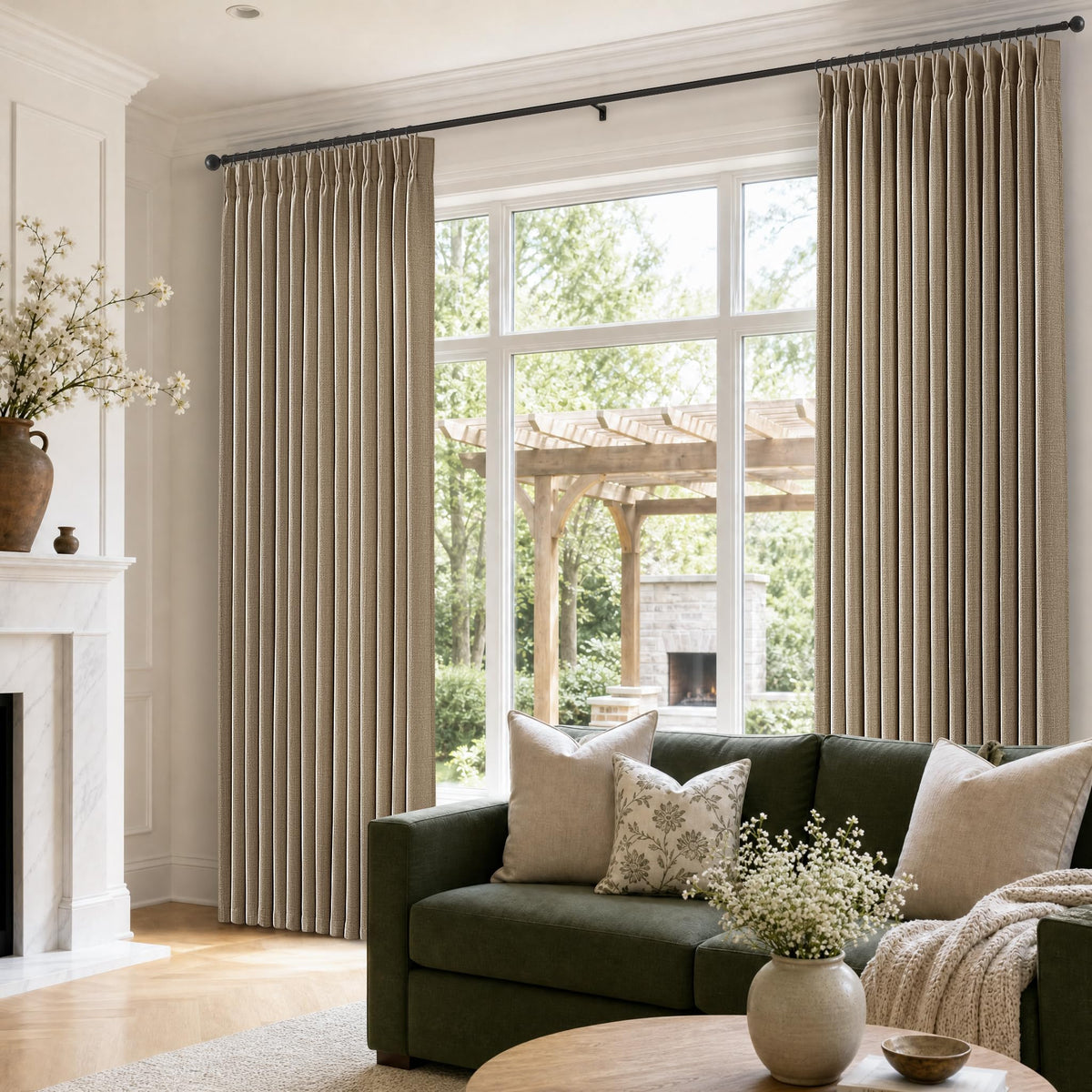 Light Filtering Pinch Pleated Brown Thick Linen Curtains 102 Inches Long (Dark Flax / 40"W x 102"L (Pack of 2))