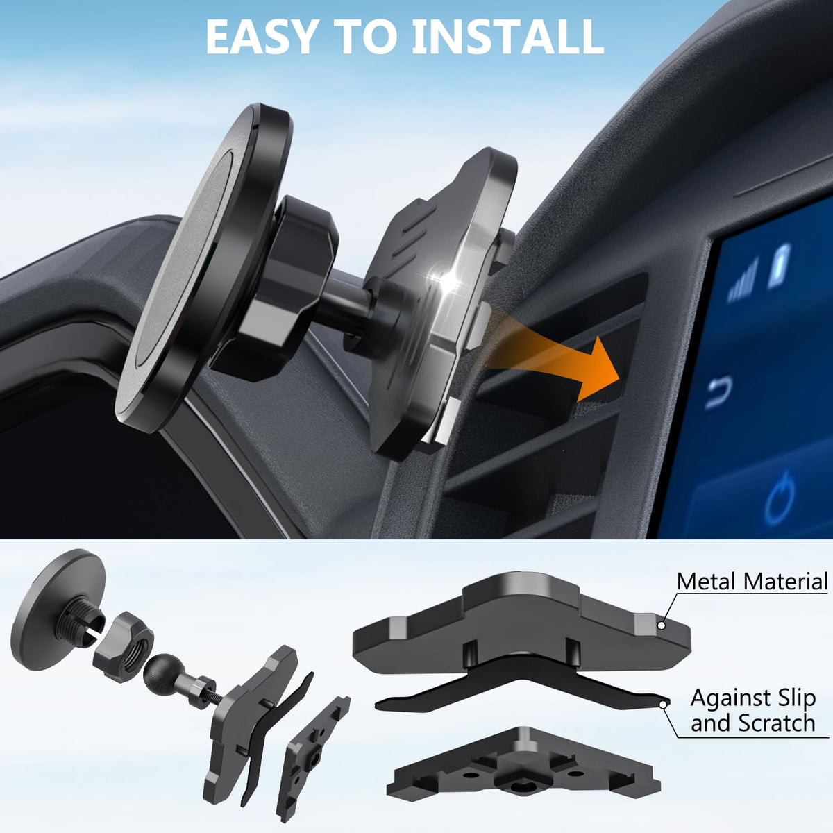 CNC Magnetic Car Vent Phone Mount for 2021 (Fits F150 2021-2026 without Metal Arm)