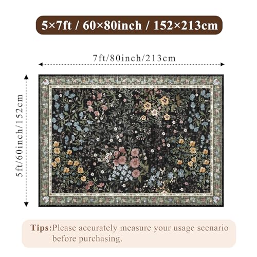 Washable Living Room Area Rug 5x7 (Black / 5x7)