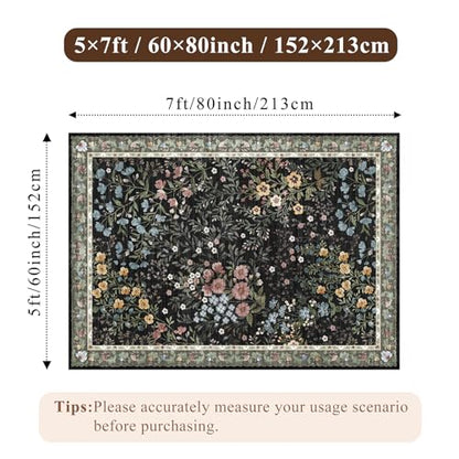 Washable Living Room Area Rug 5x7 (Black / 5x7)