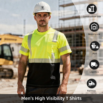 High Visibility Safety Reflective T Shirts for Men (XX-Large / Yellow+black)