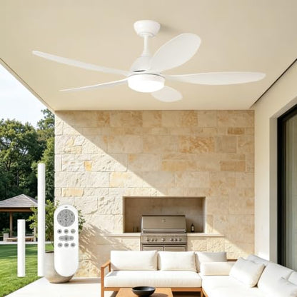 52Inch White Outdoor Ceiling Fan with Light 3CCT LED Light & Remote Control