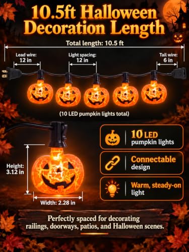 10.5Ft Halloween Pumpkin String Lights (Orange Pumpkin Lights / 11.5FT)
