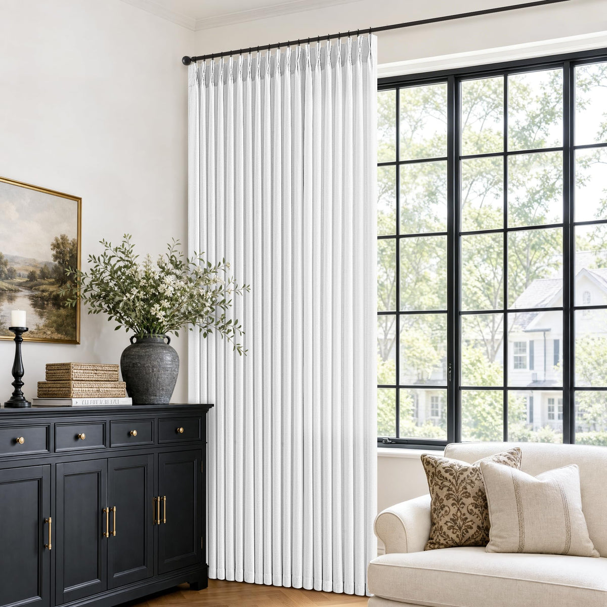 Pinch Pleated 84 Inch White Neutral Light Filtering Window Curtains 40x84 (Snow White / 40"W x 84"L (Pack of 2))