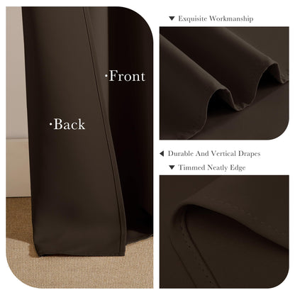 Blackout Curtains Thermal Insulated Window Treatment Panels Room Darkening Shade Drapes for Living Room Back Tab (Brown / 34"W x 63"L (Pack of 2))