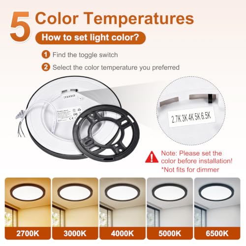 LED Flush Mount Ceiling Light Thin Color Adjustable Wired