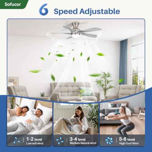 52 Inch Low Profile Ceiling Fans with Lights and Remote (Silver+Nickel / 52 inch)