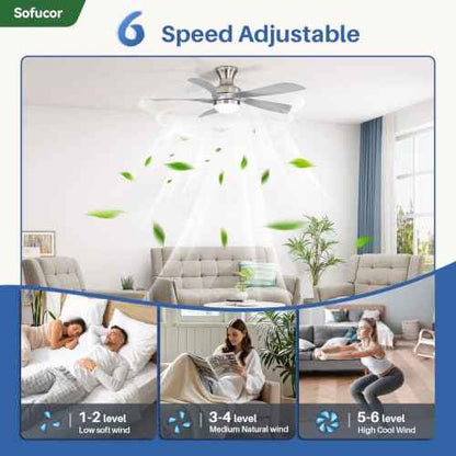 52 Inch Low Profile Ceiling Fans with Lights and Remote (Silver+Nickel / 52 inch)