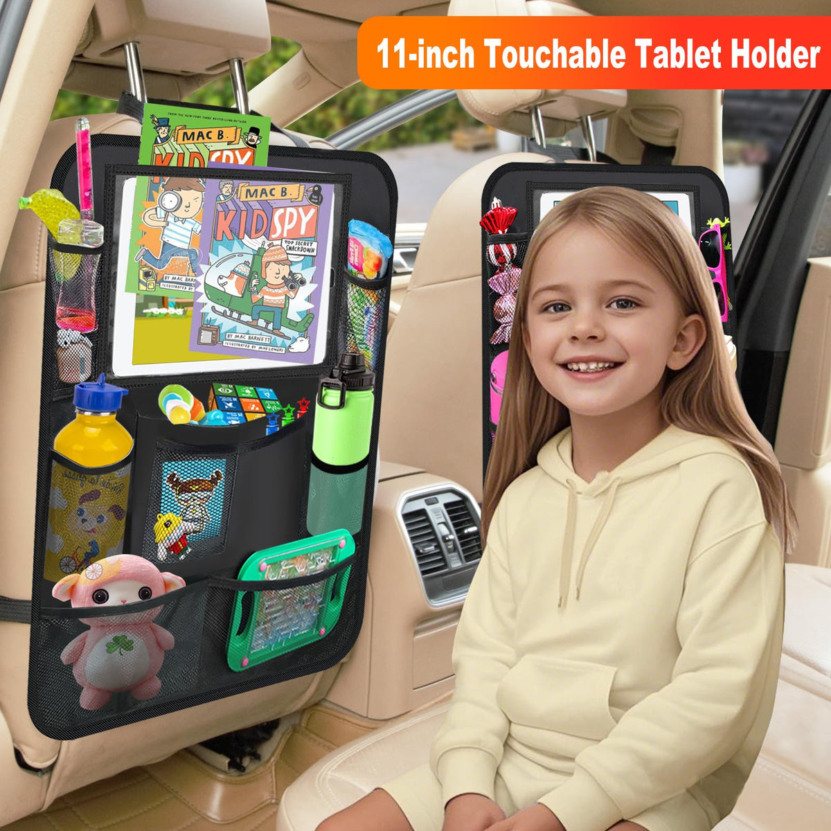 2 Pack Car Backseat Organizer Car Seat Organizer Back Seat Protector (Black / 2 Pack without Food Tray)