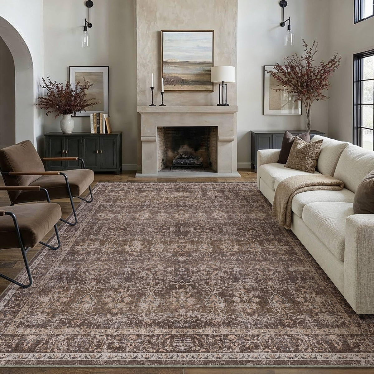Red Brown 9x12 Washable Area Rugs for Living Room (Q| Red Brown / 9' x 12' (Rectangular))