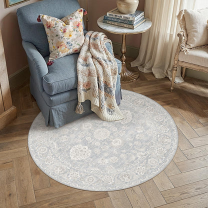 3x3 Blue Cream Neutral Round Rug (Blue / 3' (Round))