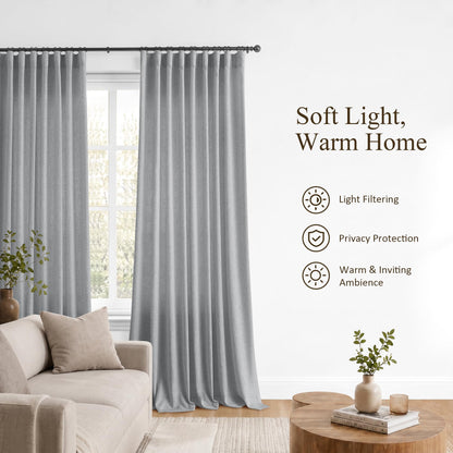 Grey Linen Curtains 120 Inches Long 2 Panels Drapes for Living Room (Grey / 50"W x 120"L (Pack of 2))
