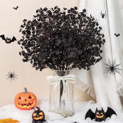 10Pcs Halloween Flowers Artificial Floral Stems for Gothic Decor (Black)