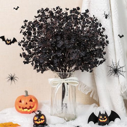 10Pcs Halloween Flowers Artificial Floral Stems for Gothic Decor (Black)